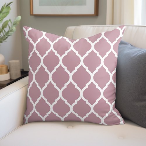 Mauve and White Moroccan Pattern Throw Pillow