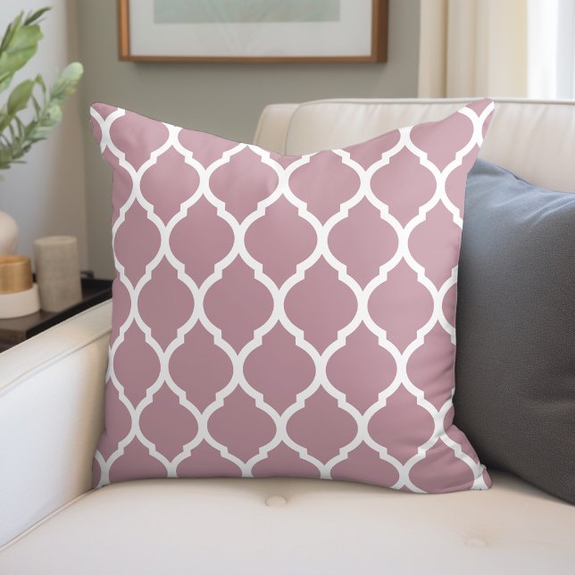 Mauve and White Moroccan Pattern Throw Pillow (Creator Uploaded)