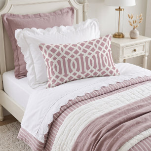 Mauve and White Trellis Pattern Lumbar Pillow
