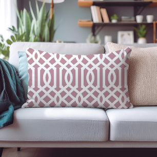 Mauve and White Trellis Pattern Lumbar Pillow