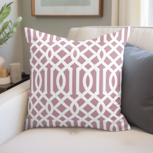 Mauve and White Trellis Pattern Throw Pillow
