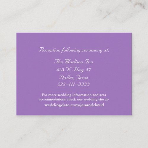 Mauve and White Wedding enclosure cards Business Cards