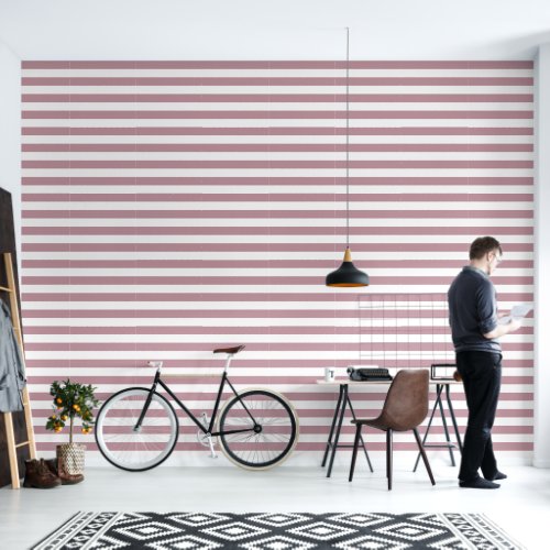 Mauve and White Wide Horizontal Stripes Wallpaper