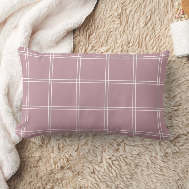 Mauve and White Windowpane Check Lumbar Pillow (Blanket)