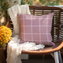 Mauve and White Windowpane Check Throw Pillow