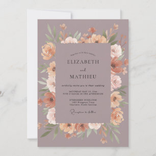Mauve Apricot Ranunculus Eucalyptus Wedding Invitation