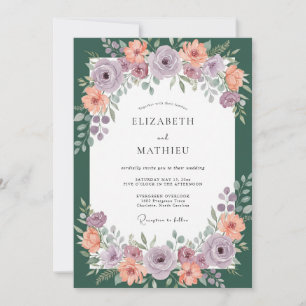 Mauve Apricot Wreath Wedding Invitation