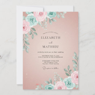 Mauve Aqua Ranunculus Eucalyptus Wedding Invitation