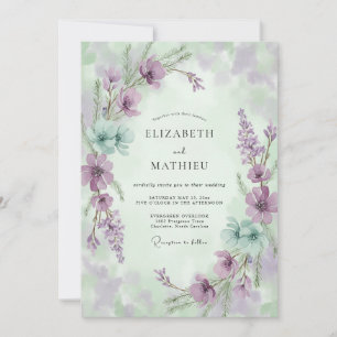 Mauve Aqua Wildflower Wedding Invitation