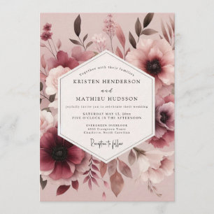 Mauve Aquarelle Anemone Wedding Invitation