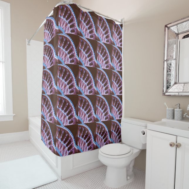 MAUVE ARCHITECTURAL FANS SHOWER CURTAIN (In Situ)