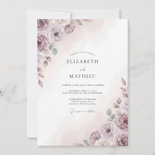 Mauve Atmospheric Botanical Wedding Invitation (Front)