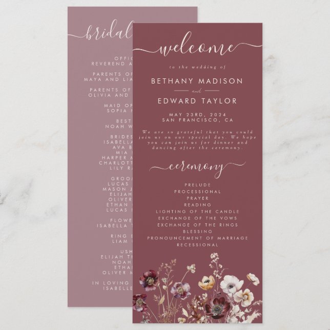 Mauve Autumn Floral Wedding Program (Front/Back)