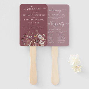Mauve Autumn Floral Wedding Program Hand Fan