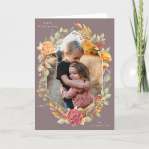 Mauve Autumnal Florals Thanksgiving Photo Card