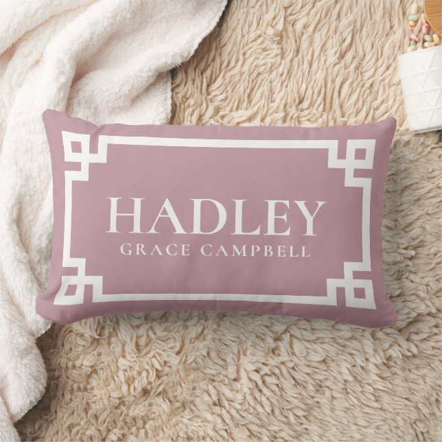 Mauve Baby Name Monogram Lumbar Pillow (Blanket)