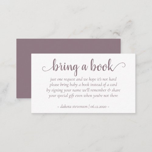Mauve Baby Shower  Dusty Pink Bring a Book Poem Enclosure Card