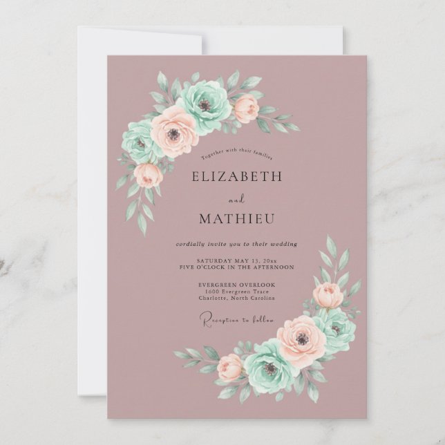 Mauve Blissful Spring Wedding Invitation (Front)
