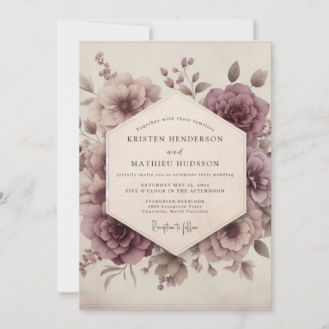 Mauve Bloom Romantic Vintage Wedding Invitation (Front)