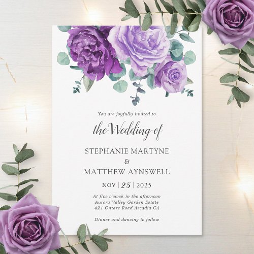 Mauve Blooms Eucalyptus Botanical Wedding Invitation
