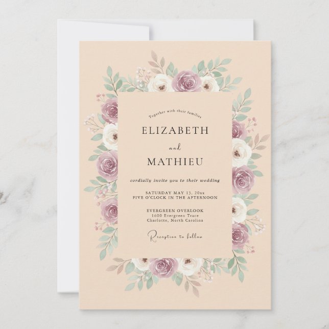 Mauve Blossom Botanical Wedding Invitation (Front)