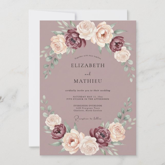 Mauve Blossom Flourish Wedding Invitation (Front)