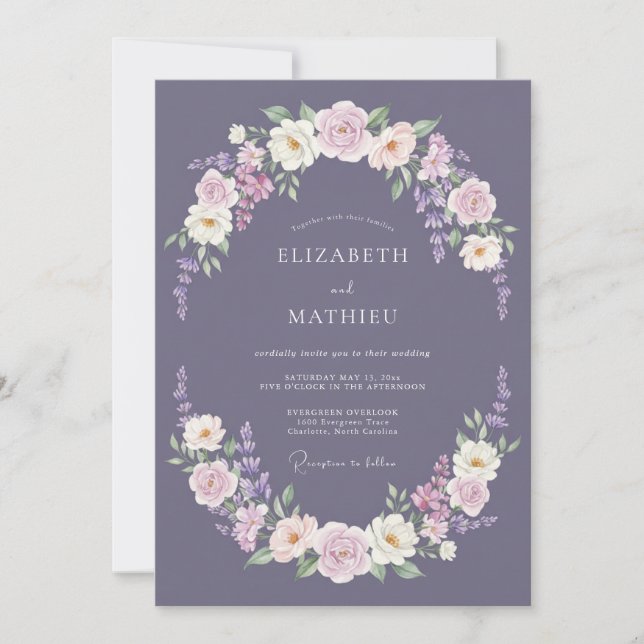Mauve Blossom Garland Wedding Invitation (Front)