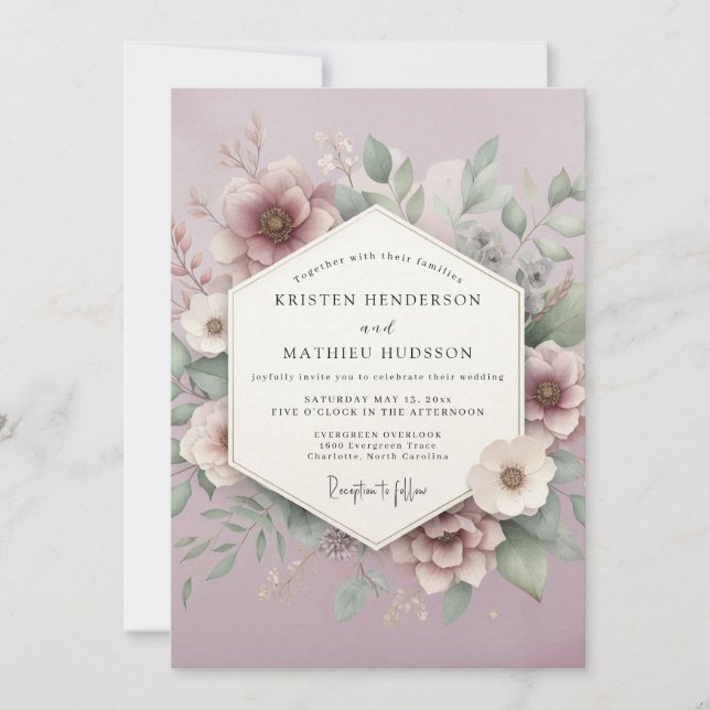 Mauve Blossom Romantic Wedding Invitation (Front)