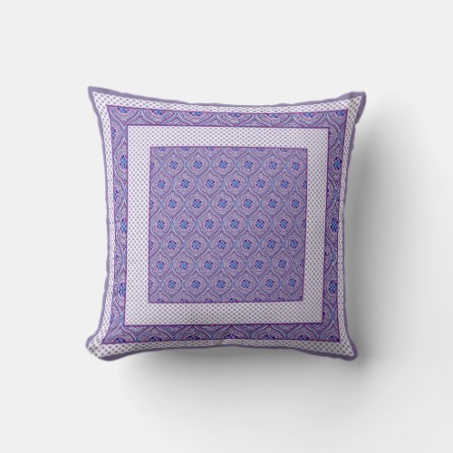 Mauve Blue and White Ogee Pattern and Polka Dots Throw Pillow