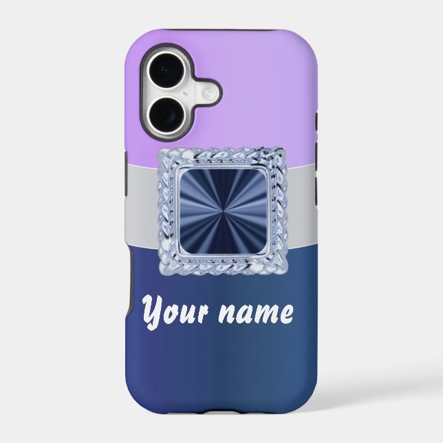 Mauve & blue customizable text iphone case (Back)