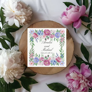 Mauve Blue Peonies Floral Wedding Napkins