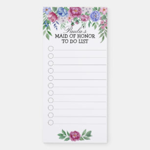 Mauve Blue Peony Maid of Honor To Do List Magnetic Notepad