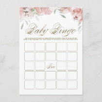 Mauve Blush Pink Flowers Baby Shower Bingo Card