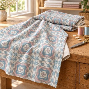 Mauve Blush Pink Light Blue Tribal Art Pattern Fabric