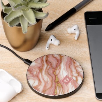 Mauve Blush Pink Red Gold Marble Art Pattern Wireless Charger by CaseConceptCreations at Zazzle