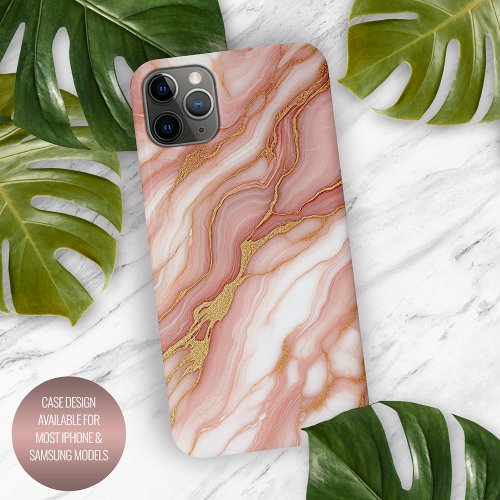 Mauve Blush Pink Red Gold Marble Pattern iPhone 15 Pro Max Case