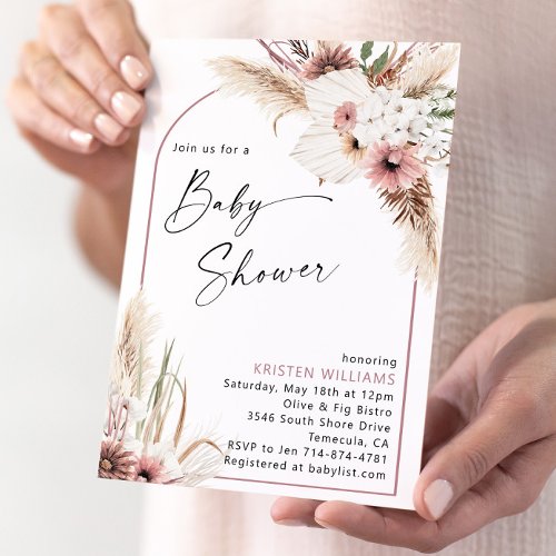 Mauve Boho Floral Baby Shower Invitation