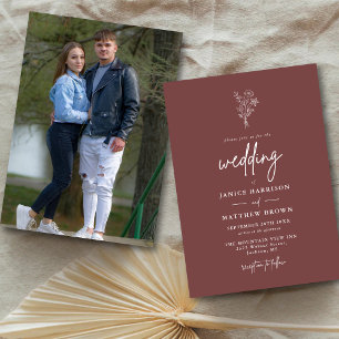 Mauve Boho Minimalist Botanicals Photo Wedding Invitation