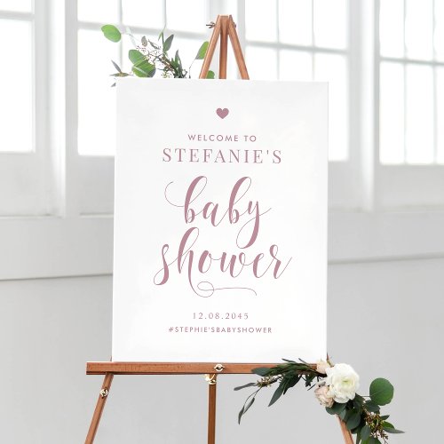 Mauve Bold Script Baby Shower Welcome Poster