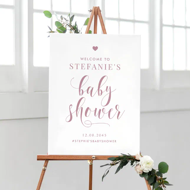 Mauve Bold Script Baby Shower Welcome Poster | Zazzle