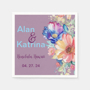 Mauve Bold Wildflower Floral Wedding  Napkins