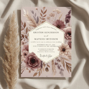 Mauve Botanical Autumn Wedding Invitation