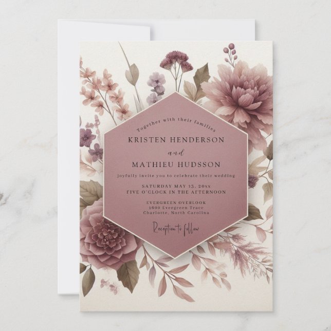 Mauve Botanical Bloom Wedding Invitation (Front)