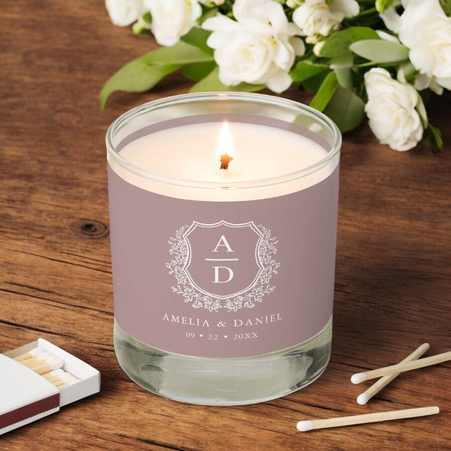 Mauve Botanical Crest Modern Monogram Wedding  Scented Candle (Creator Uploaded)