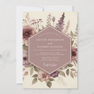 Mauve Botanical Whimsical Wedding Invitation
