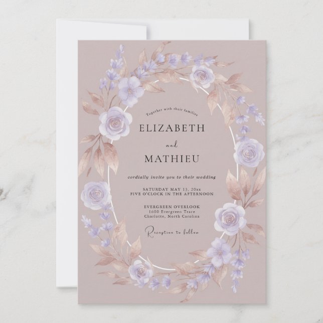 Mauve Bronzed Autumnal Wedding Invitation (Front)