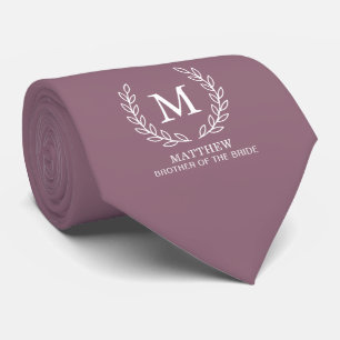 Mauve Brother of the Bride Wedding Monogram Neck Tie