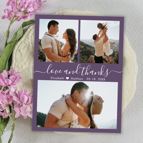 Mauve Budget Photo Collage Wedding Thank You Card