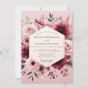 Mauve Burgundy Lush Bloom Wedding Invitation
