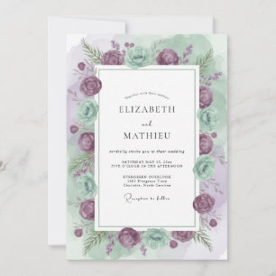 Mauve Celadon Ranunculus Eucalyptus Wedding Invitation